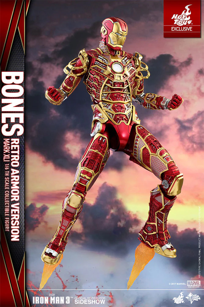 HOT TOYS - Marvel - Iron Man 3 - Iron Man Mark XLI - Bones (Retro Armor Ver) - Movie Masterpiece 1:6 Action Doll EXCLUSIVE - Image 8